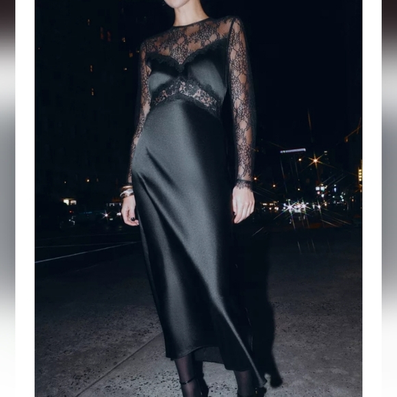 Zara Long Combination Lace Dress - Picture 2 of 8